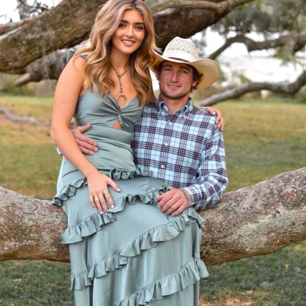 Long ruffle green dress